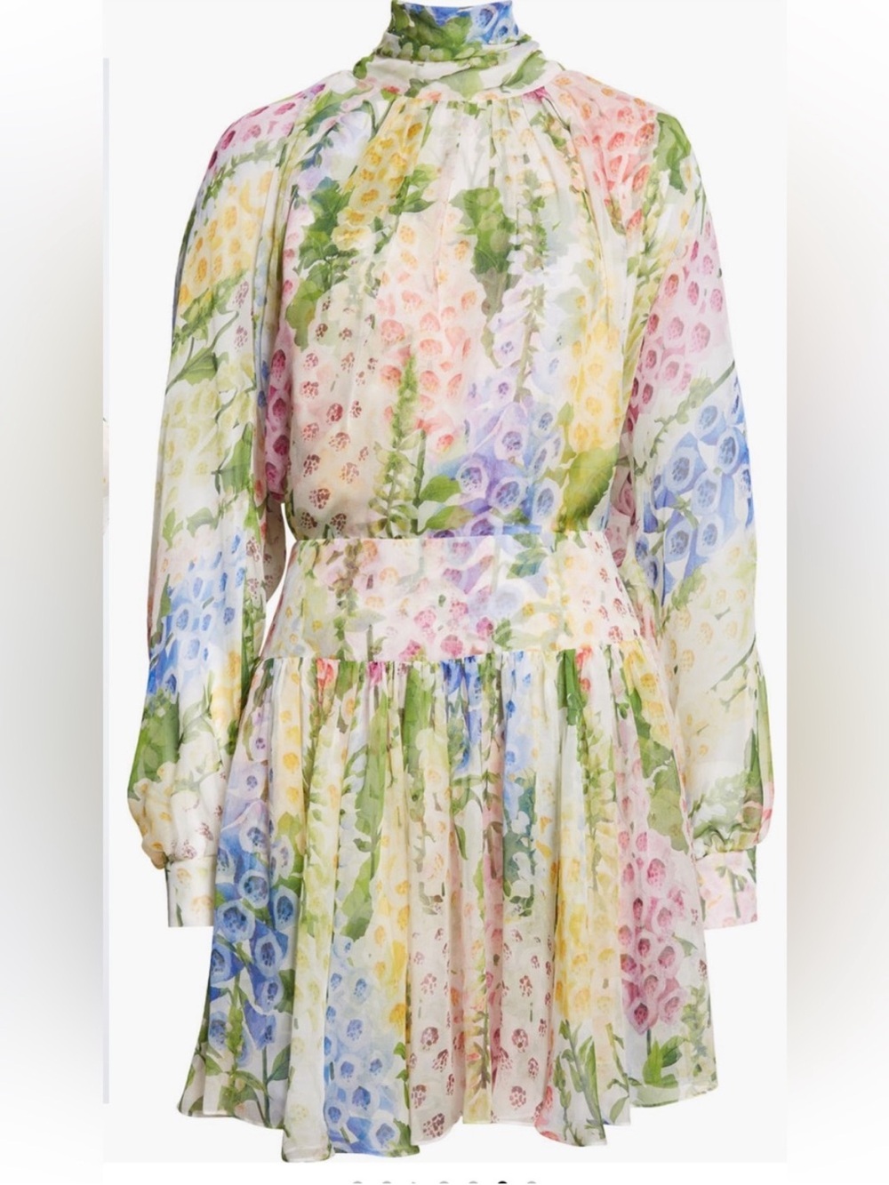 Oscar de la Renta Foxglove Long Sleeve Silk Chiffon Dress - Picture 5 of 7